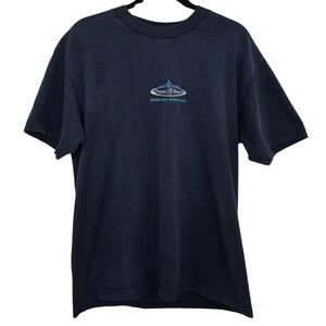 VTG Papas & Beer T-Shirt  L Navy Blue Center Logo Embroidery Rosarito Mexico Y2K